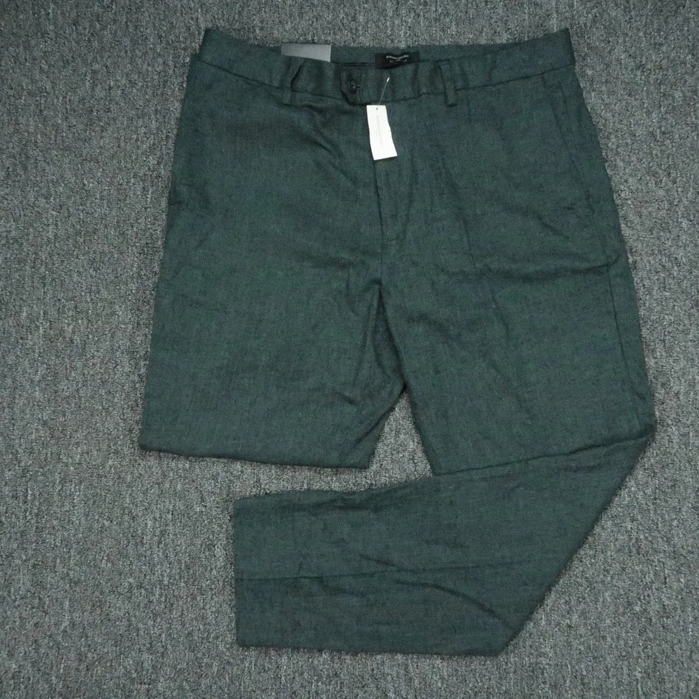 Banana Republic Pants Men 34x30 Green Herringbone Linen Blend Tailored Trouser